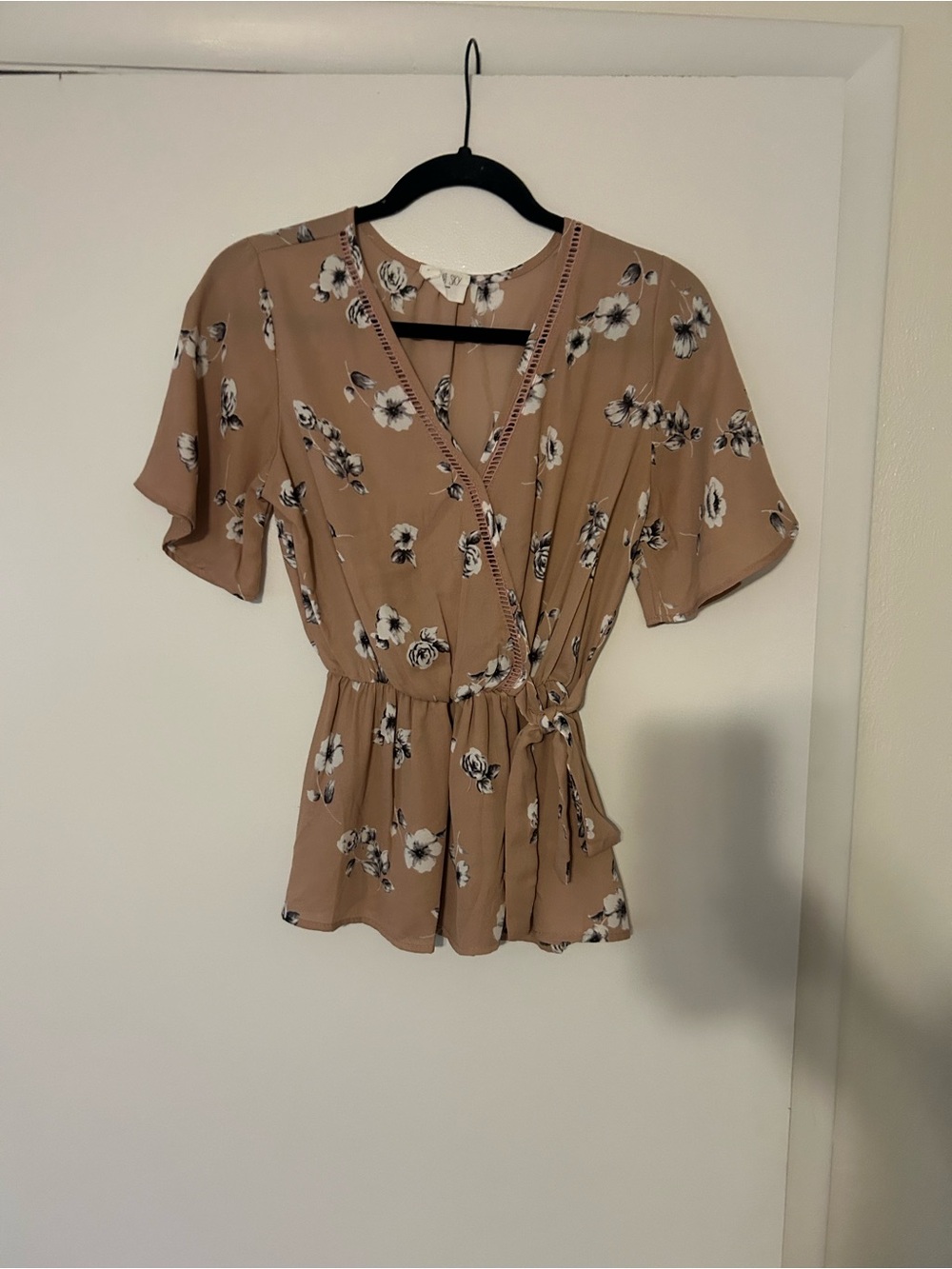Sienna Sky Tan Floral Wrap Blouse